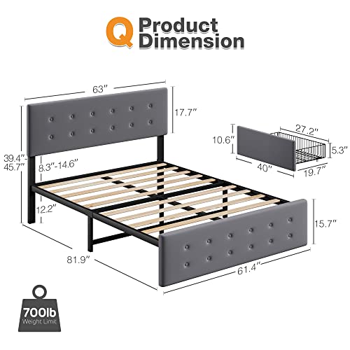 Amyove Upholstered Queen Size Platform Bed Frame With 4 Storage Drawers And Headboard, Square Stitched Button Tufted Mattress Foundation With Wooden Slats Support, No Box Spring Needed, Dark Grey #TOP1