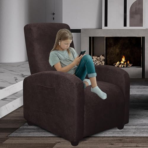 Image of molasofa Recliner Chair Cover Small Size - 4 Piece Leather Like Extra Small Recliner Chair Cover Stretch Recliner Slipcover for Lazy Boy Wide Recliner Chair Washable (Chocolate)
