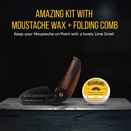 Golden Beards Kobenhavn Balm Grooming Oil Moustache Wax & Folding Small Comb Get The Best Moustache Wax Kit With A 3" Folding Comb At Best Price.a Must To Use For Your Moustache #TOP1
