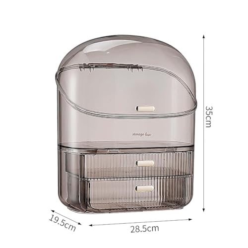 Image of JIALTO Makeup Organizer with Drawer Storage, Transparent Cosmetic Organizer Box with Dustproof Cover, Skincare & Perfume Storage Case for Dressing Table, Bathroom Vanity Organiser for Women (Brown)