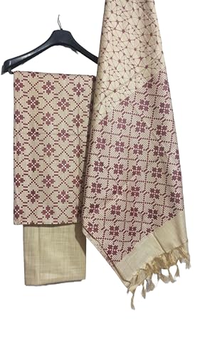 Image of HAIDER ALI Handloom Cotton Silk Screen Print Unstitched Suit Set for Women with Dupatta | Salwar Suit Dress Material for Women & Girls 01