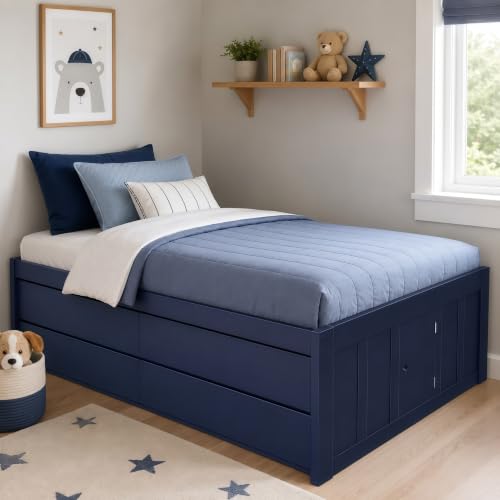 Merax Full Size Captain Bed with 4 Storage Drawers, Side Storage Door