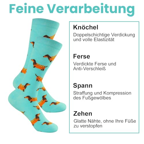 1 Paar Dackel Socken Lustige Socken für Männer und Frauen Dackel Geschenk Lustig Design Baumwolle Socke Casual Mode Atmungsaktiv Witzig Bunt Unisex Einheitsgröße