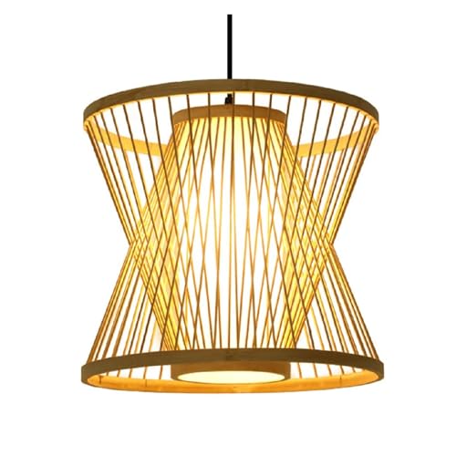 Suspension rotin tressé main de 35cm, plafonnier bois d'inspiration asiatique pour intérieur chic