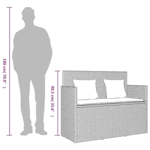 Banc de jardin en résine tressée noire avec coussins de terrasse
