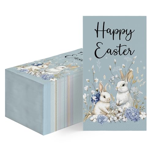 Horaldaily 100 Easter Disposable Paper Decorative Guest Napkins, Hydrangea Bunny Hand Towel for Party Lunch Dinner Kitchen Bathroom