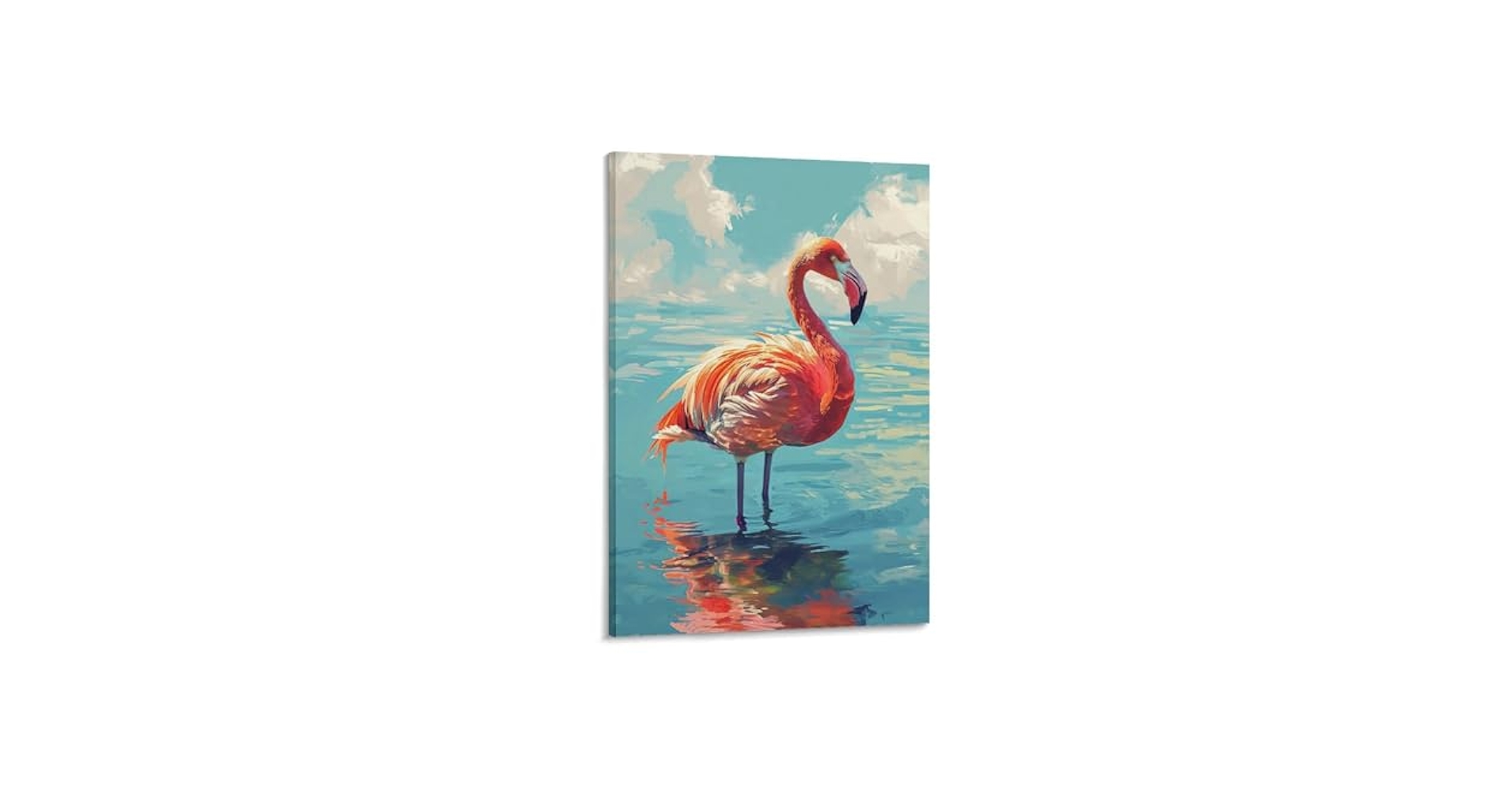 原画「餌を探すフラミンゴ」鳥/風景/イラスト/絵/アート/額付き 原画「餌を探すフラミンゴ」鳥/風景/イラスト/絵/アート/額付き