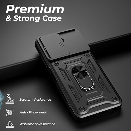 Image of A rtistque Armor Bumper Back Case Cover for Realme 11x / Realme 11 / Narzo 60x 5G | Stylish Ring Holder & Inbuilt Stand | Sliding Camera Cover | Realme 11x Back Cover - Black