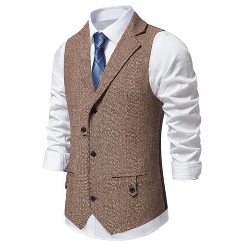 Men's Herringbone Single Button Solid Lapel Vest Waistcoat For Wedding Groom Business Banquet Office Suit3