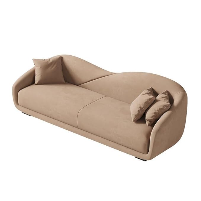 Image of Teak Wooden Base 3 Seater Sofa for Living Room | Chaise Longue Style | Comfortable Fabric Perfect 3 People Sofa for Home, Office, Hall and Restaurant (Light Brown)