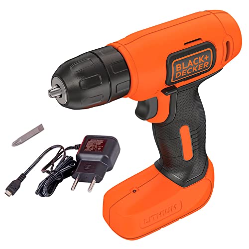 BLACK+DECKER Furadeira e Parafusadeira à Bateria 10mm, Carregador Bivolt, LD008, 8V