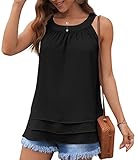 GRECERELLE Halter Tank Tops for Women Dressy Casual Layered Pleated Chiffon Shirts Round Neckline Sl