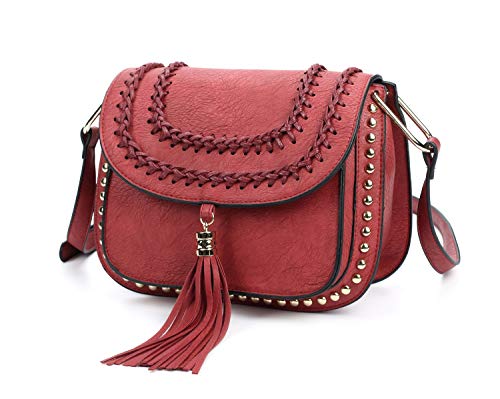 FAUX LEATHER SADDLE SHOULDER BAG WITH TASSEL