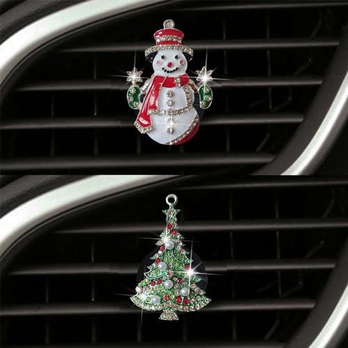 Image of 2Pack Christmas Car Vent Clip Bling Accessories, Crystal Christmas Tree & Snowman Air Freshener, Diamond Car Decoration Essentials for Women (Tree+Snowman)
