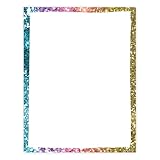 Rainbow Faux Glitter Border Letterhead / 40 Colorful Sequin Sparkle Sheets / 8.5' x 11' All Occasion Party Celebration Paper/Decorative Matte Shine Stationery