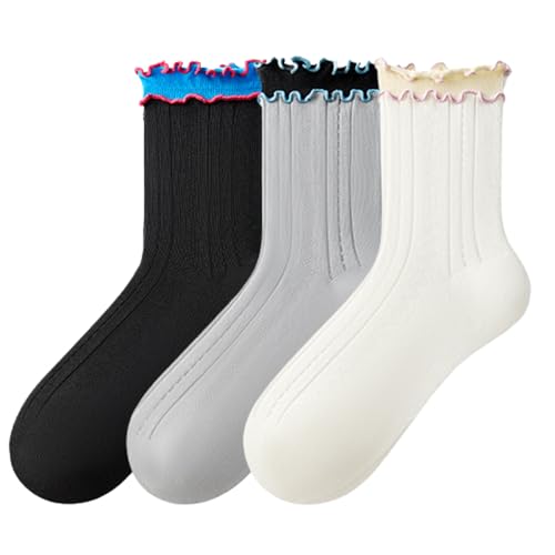 Image of Women Girls Summer Ruffle Turn-Cuff Casual Crew Socks Ultrathin Cute Breathable Knit Cotton Colorful Sock