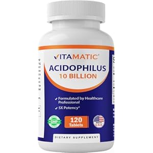 Vitamatic Acidophilus Probiotic – 10 Billion CFU – 5X Potency – Daily Probiotic Supplement, Supports Digestive Health – 120 Tablets