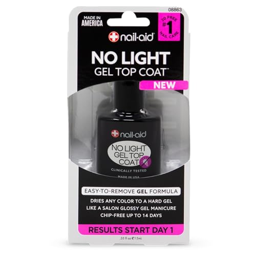 Nail-Aid No Light Gel Top Coat – Fast-Drying Gel-Like Top Coat for Nail Polish – Hard Gloss Finish Without UV Light – Professional Shine That Lasts Up to 14 Days Detail