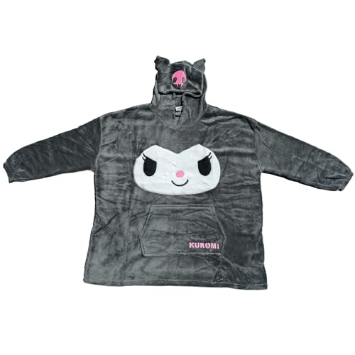 Disney Sudadera Manta Polar Oversize, Diseño Stitch y Angel,Kuromi y Grinch Bata Calentita de Casa, 100% Poliéster Sedalina, Talla Única, para Adultos y Niños (Kuromi Adulto)