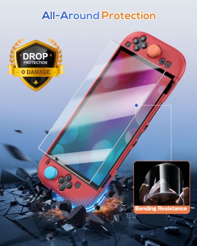 Image of FYOUNG Upgrade Switch 2 Protective Case&Screen Protector Set, Dockable Cute Cover Hard Shell for Nintendo Switch 2 Console Accessories,Travel-Friendly,Kickstand Cutouts(Red, for Switch 2 7.9inch)