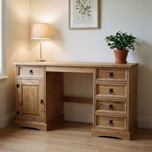 IDIMEX Bureau Multi rangements Tequila Style Mexicain en pin Massif à la Finition cirée