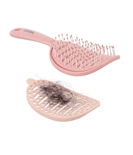 VITAROOT Detangling Hair Brush For Women & Men - Easy To Clean Hair Comb with Anti Breakage Bristles - Flexible Ventilated Scalp Cleaning - Detachable Rubber Hair Remover - For Wet & Dry Hair (Pink)