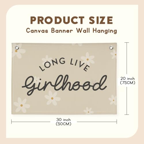 Image of Boho Girls Room Decor,Long Live Girlhood Linen Banner Hanging Flag Flower Daisy Banner for Nursery Playroom Wall Decor Kids Bedroom Dorm Toddler Decorations Trendy Room 30x20 girlroom