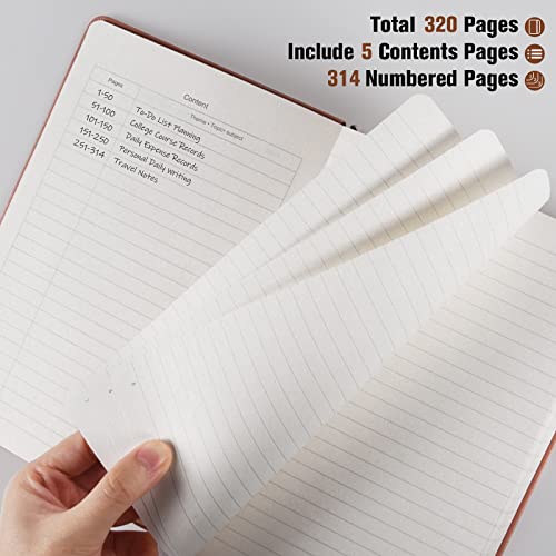 Lined Journal Notebook, Large A5 College Ruled Notebook, 314 Numbered Pages Work Notebook With Index Stickers, 100Gsm Thick Paper, Hardcover Vegan Leather Journal For Women Men School Office, Brown #TOP2