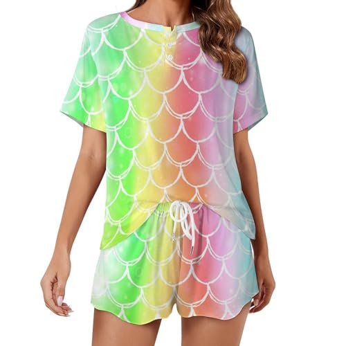 Pyjama pour femme Couleur Sirène à manches courtes et short léger pour l'été