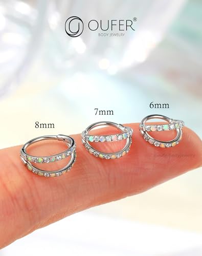 OUFER 20G Nose Rings for Women, 316L Surgical Steel Double Hoop Nose Piercing Jewelry, Opal and CZ Septum Lip Eyebrow Cartilage Conch Rook Helix Tragus Daith Earrings Piercing Jewelry-6/7/8MM4