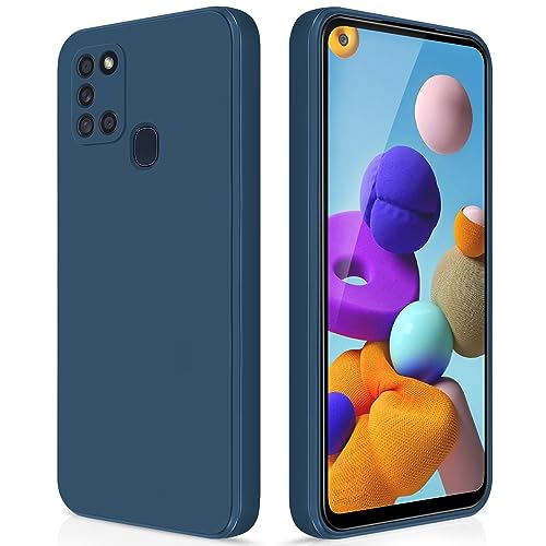 GiiYoon Case Compatible with Samsung Galaxy A21S Silky-Soft Touch Full-Body Protective Phone Silicone Case Shockproof Cover with Microfiber Lining Blue