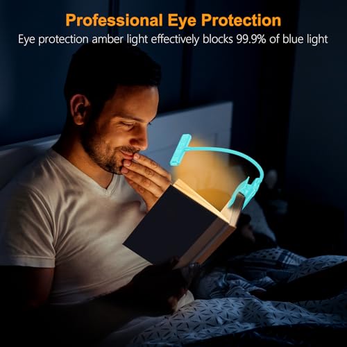 Image of Gritin 2 Pack 19 LED Rechargeable Book Light for Reading in Bed | Eye Caring 3 Color Temps,Stepless Dimming Brightness,Memory Function,90 Hrs Runtime Lightweight Clip on Light-Blue