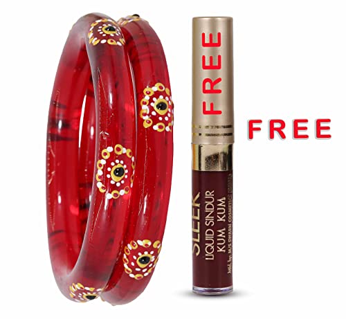 Image of NMII Traditional Glass With Diamond Cutting Pattern Glossy Finished Stylish Kada Set For Women And Girls | Crystal Glass Kada Bangles Set For Wedding, Festive