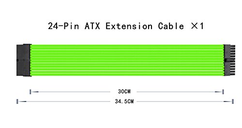 uphere Sleeved Cable - Cable Extension for Power Supply with Extra-Sleeved 24-PIN 8-PIN 6-PIN 4+4 PIN - Green with Cable Combs(11.8 inch/ 30CM),SC303