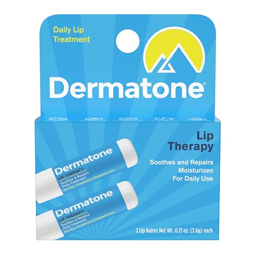 Dermatone Lip Therapy Balm | Moisturizing & Repair for Dry, Chapped Lips | With Aloe, Lanolin, Cocoa Butter & Vitamin E | Fragrance Free | Daily & Overnight Lip Care | 0.13 oz, 2 Pack