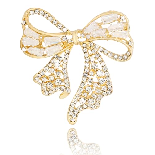 Image of Rhinestone Bow Brooch Vintage Crystal Large Bowknot Brooches for Women Brooch Pin Wedding Fashion Jewelry Accessories,Women Gift