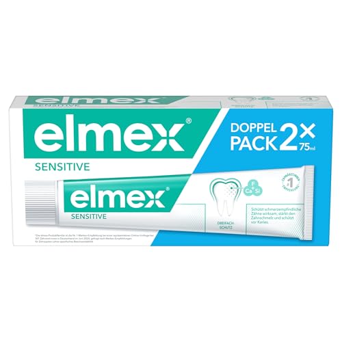 elmex Zahnpasta Sensitive 2x75ml – sanfte Zahnreinigung und Schutz für schmerzempfindliche Zähne – klinisch bestätigt für starke Zähne und gegen Karies