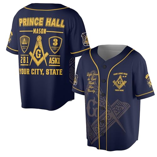 Custom Name Freemason Prince Hall PHA 2B1 ASK1 Freemason 3D Baseball Jersey S-5XL miniatura 1