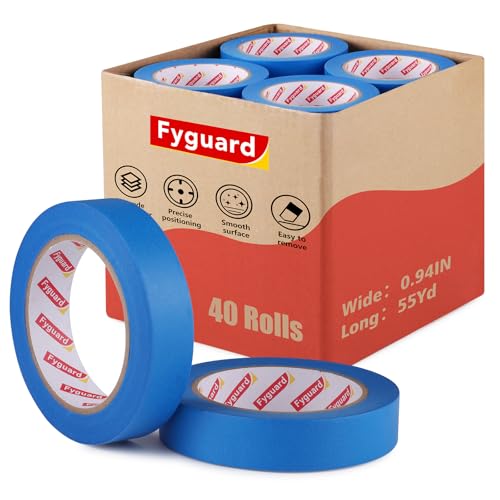 Image of 40 Rolls Blue Painters Tape 1 Inch Wide 0.94IN x 55Yd Washi Masking Tape Bulk for Indoor Outdoor Painting Trim Edging Marking, Clean Removal Sharp Lines