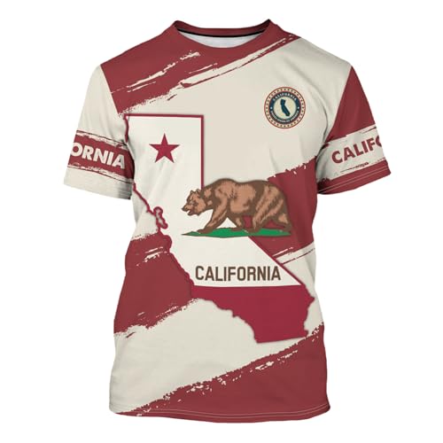 Men's California State T-Shirts 3D Printed Novelty Graphic Short Sleeve Shirts Casual Crew Neck Tees Unisex Fashion Tops