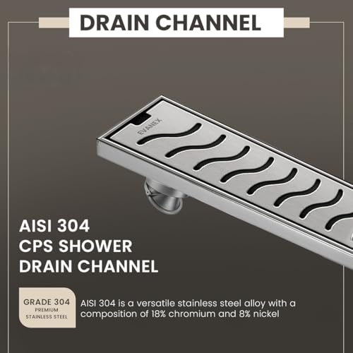 Image of EVANEX 30x4 Inch Shower Drain Channel | Linear Bathroom Drainer | Waste Water Floor Drain Channel | 304 Stainless Steel Bathroom Drainer with Anti Cockroach Trap | Bathroom Jali