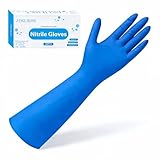 JINGLIKANG 16inch Nitrile Disposable Gloves Long Sleeves Blue 6mil Durable Waterproof 20PCS Clean Dishwashing White Medium Size (20, Blue, M)