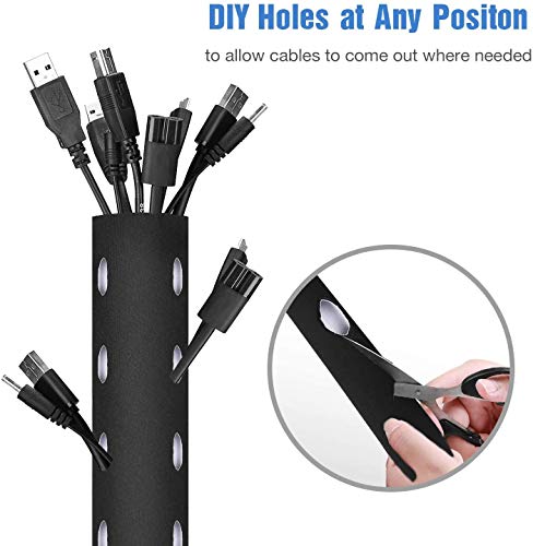 Joto 10.83Ft Cable Management Sleeve, Cuttable Neoprene Cord Management Organizer System, Flexible Cable Wrap Cover Wire Hider For Desk Tv Computer Office Home Theater -Reversible Black/White, Large #TOP3