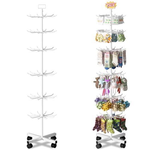 Image of Retail Display Stand Store Display Rack 6 Tier Metal Spinning Display Stand Rack with Wheels Keychain Jewelry Stocking Hat Stand with Hooks for Malls, Showroom, Retail Store (6 Tier White)