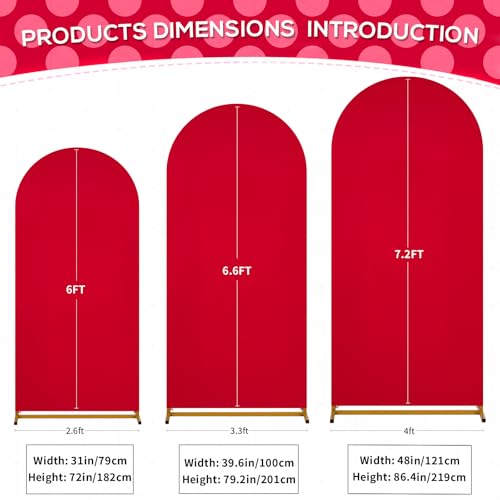 Image of SoarDream Red Arch Backdrop Covers Party Spandex Fitted Arch Wall Stretchy Backdrop Covers Red for Wedding Decoration Birdal Shower Stand Decorations(6FT 6.6FT 7.2FT Set of 3)