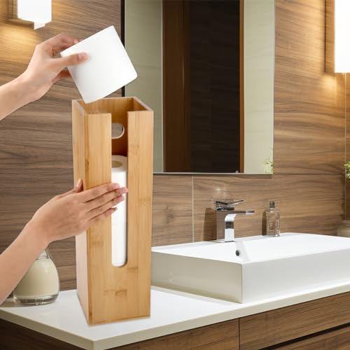 POUMUE Bambou Support de Papier Toilette, Bois Rangement de Papiers Toilette pour 4 Rouleaux de Papiers, Porte Papier Toilette sur Pied, Support Papier Toilette Support de Rouleau de Papier Toilettes – vue 8