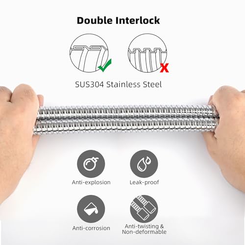 Hibbent All Metal Shower Hose, 119 Inch Stainless Steel Extra Long Shower Hose Replacement, Brass Insert & Nut, Anti-Twist Handheld Shower Head Hose Extension, Flexible Shower Hose Attachment, Chrome - image 2