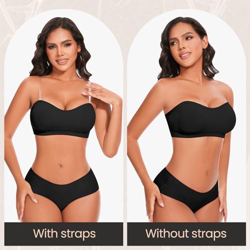 Image of Strapless Bras for Women Wireless Bandeau Bra Invisible Tube Tops Bra Bralette Padded Seamless