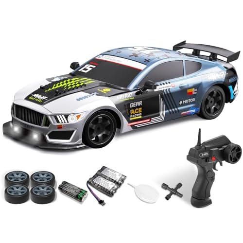 RACENT 1:16 RC Drift Car, 2.4Ghz 4WD 18KM/H Remote Control Car with Spray Mist, Racing and Drifting Wheels, LED Light, 2 Batteries, Sport Model Toys Vehicle for Kids, Boys, Adults White 1:16