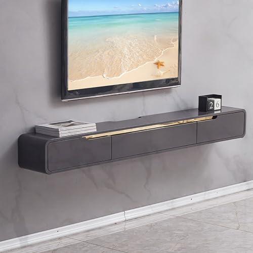 Support TV flottant luxe en bois massif, console murale design